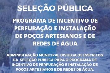 INSCRITOS PARA PROGRAMA DE INCENTIVO DE PERFURAÇÃO E INSTALAÇÃO DE POÇOS ARTESIANOS E DE REDES DE ÁGUA