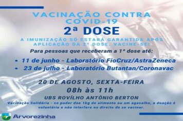 ATENÇÃO‼️  2ª DOSE DA VACINA CONTRA A COVID-19 PARA  PESSOAS QUE RECEBERAM A 1ª DOSE LABORATÓRIO FIOCRUZ/ASTRAZENECA ATÉ 11 DE JUNHO E PARA QUEM RECEBEU A 1ª DOSE DO LABORATÓRIO BUTANTAN/CORONAVAC ATÉ 23 DE JULHO, SERÁ NA SEXTA-FEIRA 20...