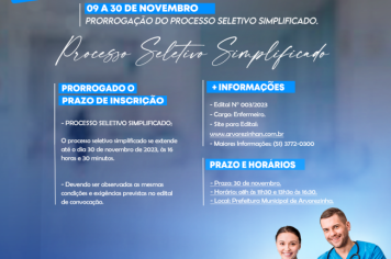 Processo seletivo simplificado para vaga de enfermeiro foi PRORROGADO.