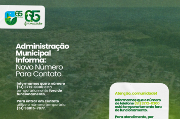 Informamos que o número de telefone (51) 3772-0300 está temporariamente fora de funcionamento.