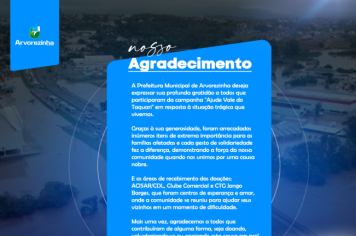 Agradecimento da prefeitura municipal de Arvorezinha a todos que participaram da campanha 