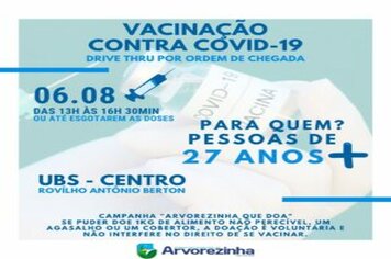 ATENÇÃO DIA 06/08 – SEXTA-FEIRA É DIA DE VACINAÇÃO CONTRA COVID-19‼  PESSOAS DE 27 ANOS  PODERÃO RECEBER A 1ª DOSE  DA VACINA
