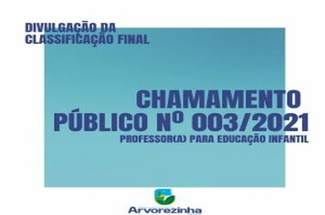 DIVULGAÇÃO DA CLASSIFICAÇÃO FINAL DO CHAMAMENTO PÚBLICO 003/2021