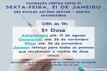 ATENÇÃO!! VACINAÇÃO CONTRA COVID-19 SERÁ NESTA SEXTA-FEIRA(21/01)