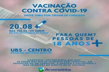 ️ATENÇÃO‼ PESSOAS COM 18 ANOS CHEGOU A HORA DE SE VACINAR TODA A POPULAÇÃO ADULTA DE ARVOREZINHA SERÁ VACINADA COM A 1ª DOSE CONTRA A COVID-19 ATÉ SEXTA-FEIRA, 20 DE AGOSTO‼