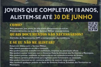 ATENÇÃO JOVENS QUE COMPLETAM 18 ANOS EM 2023, O ALISTAMENTO MILITAR VAI ATÉ 30 DE JUNHO