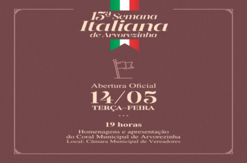 INICIA HOJE A 15ª SEMANA ITALIANA DE ARVOREZINHA