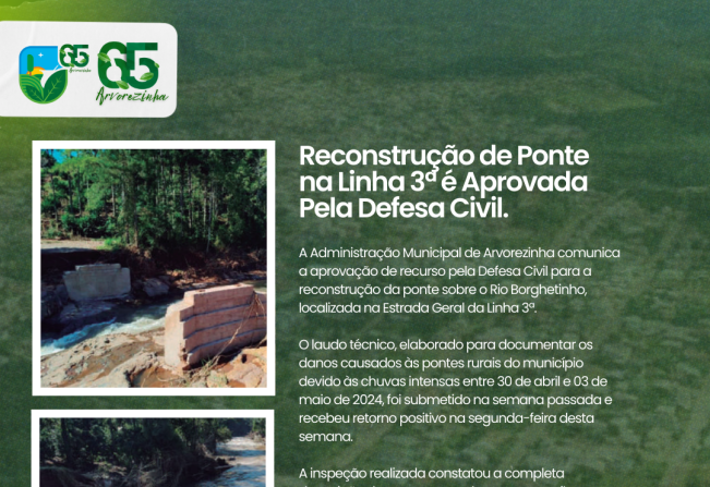 Aprovação de Recurso pela Defesa Civil para Reconstrução de Ponte em Arvorezinha. 