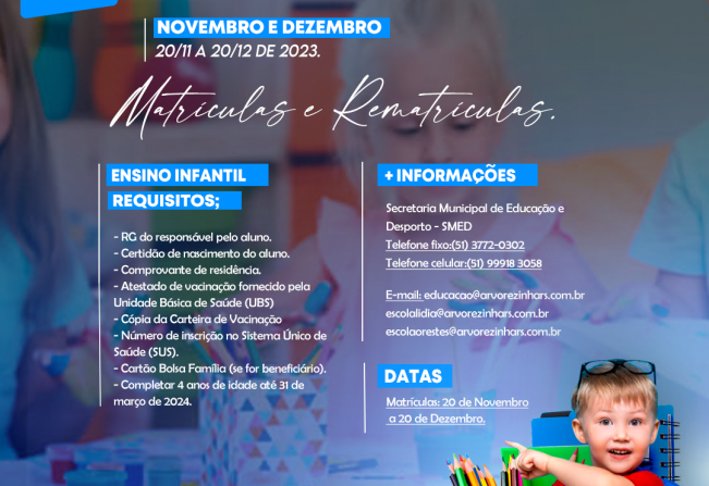 Matrículas para o Ensino Fundamental já estão abertas.