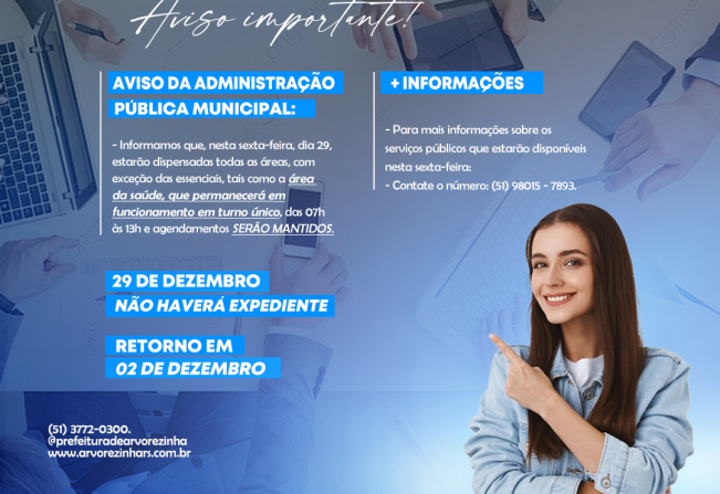 Comunicado Oficial da Administração Pública Municipal: Expediente suspenso nesta sexta-feira, dia 29!