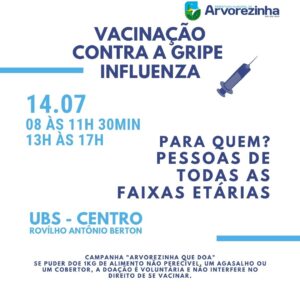 HOJE(14/07) É DIA DE VACINAÇÃO CONTRA A GRIPE/INFLUENZA‼️