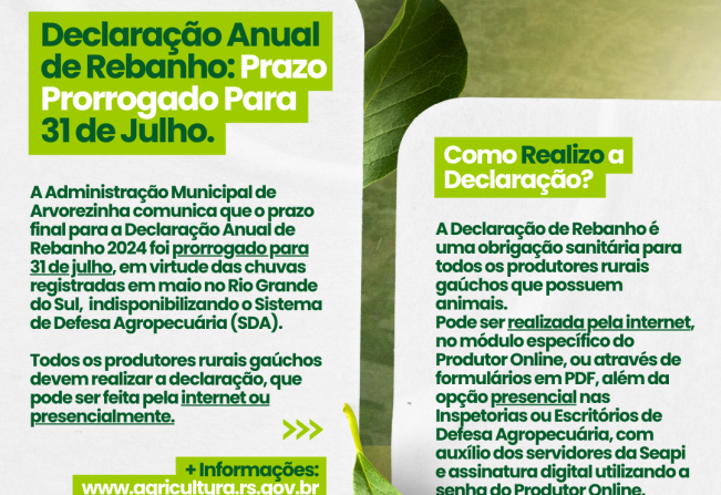Declaração de Rebanho 2024 – Prazo Prorrogado.