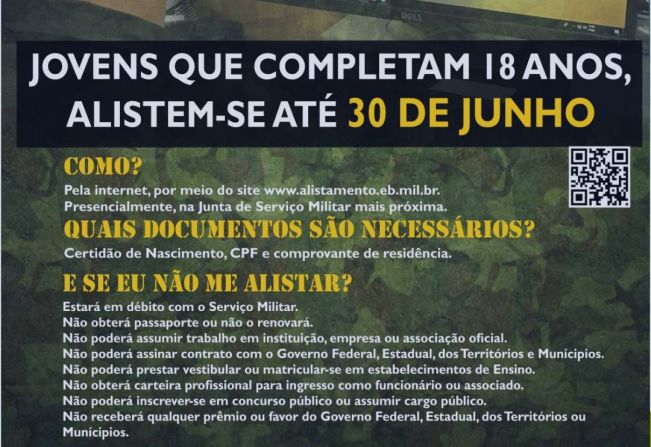 ATENÇÃO JOVENS QUE COMPLETAM 18 ANOS EM 2023, O ALISTAMENTO MILITAR VAI ATÉ 30 DE JUNHO