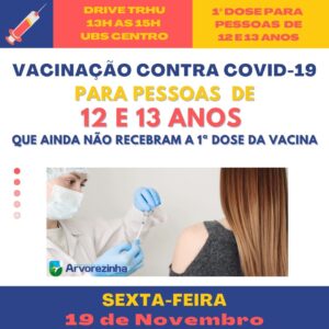 ️ATENÇÃO‼ SEXTA-FEIRA É DIA DE VACINAÇÃO CONTRA COVID-19 PARA PESSOAS DE 12 E 13 ANOS 