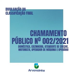 ATENÇÃO PARA A CLASSIFICAÇÃO FINAL DO CHAMAMENTO PÚBLICO Nº 002/2021